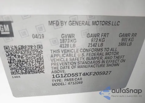 2019 Chevrolet Malibu Lt from USA, damaged, VIN 1G1ZD5ST4KF205927